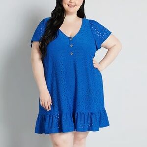 New ModCloth Light Shining Through Babydoll Dress Sapphire Blue